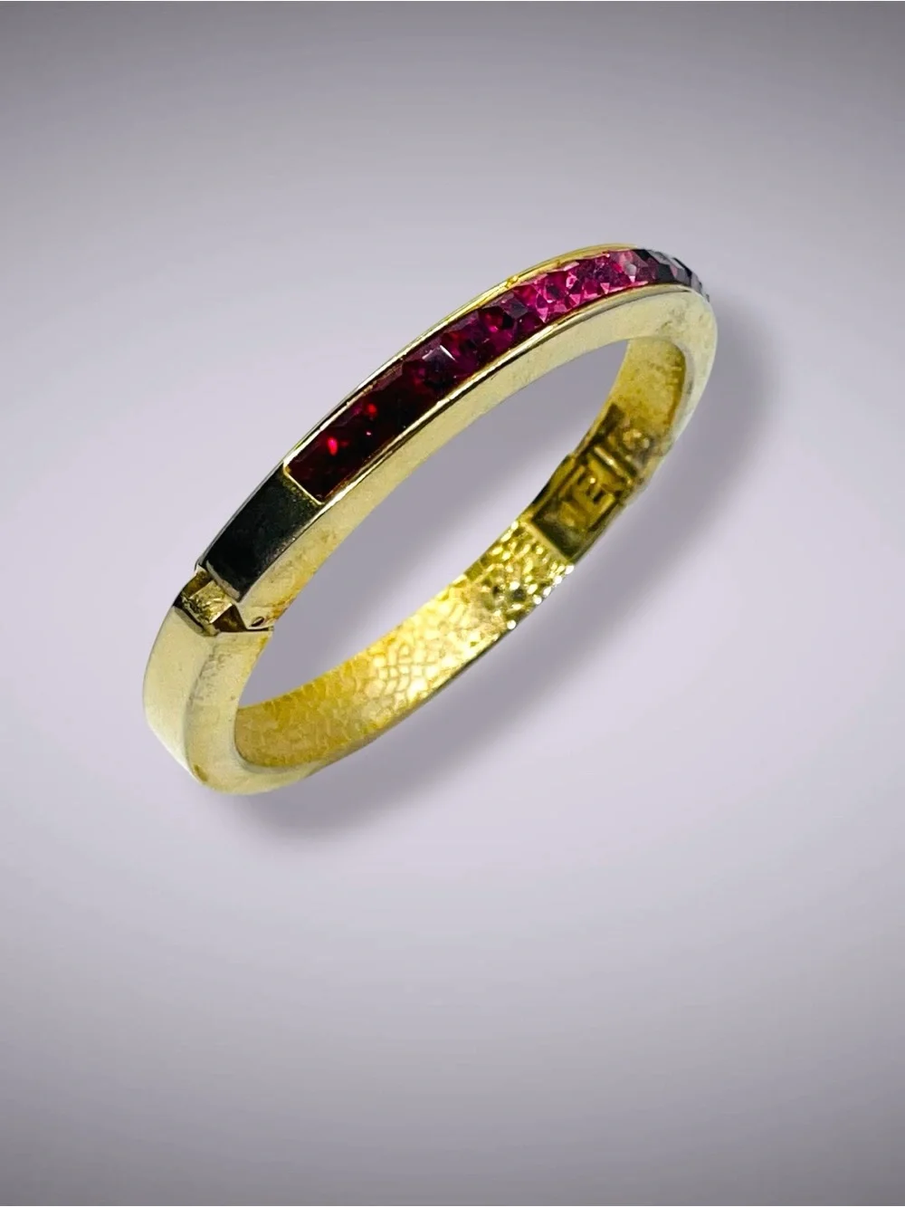 Vintage Ombre Rainbow Rhinestone CrystalChannel Set Hinged Bangle Bracelet